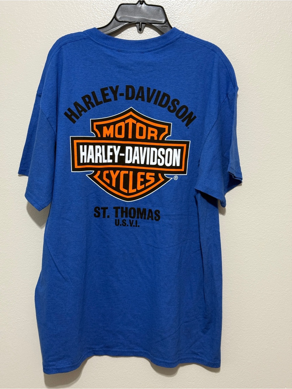 Harley-Davidson Blue T-Shirt with Orange & Black Shield Logo size Large
